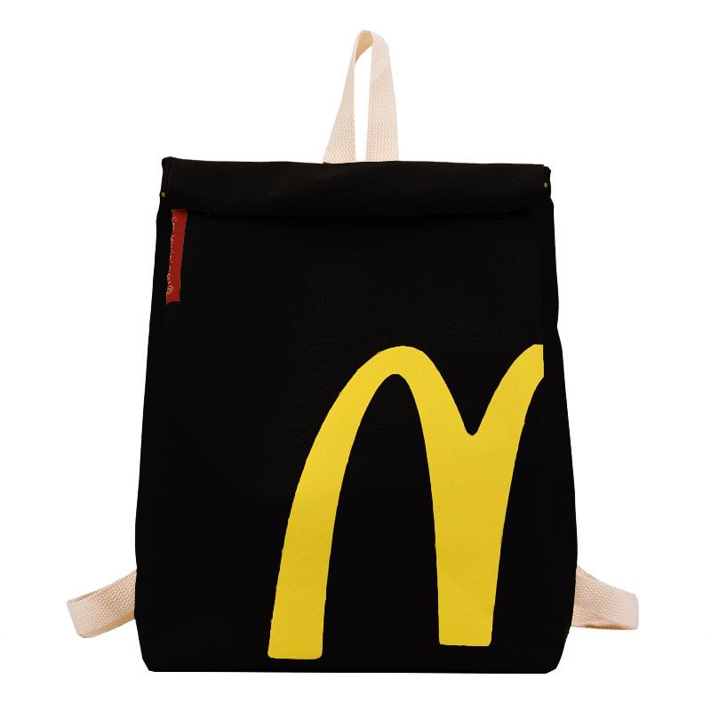 McDonald's Backpack - Large Capacity Retro Paper Bag Canvas Notebook Bag for Unisex Adults(Pink Black White)