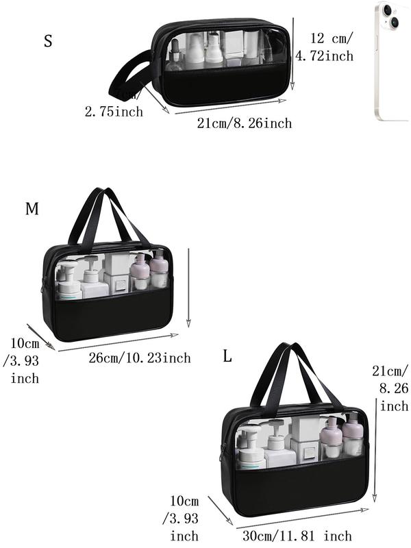 Transparent Makeup Toiletry Bag, Large Capacity Waterproof Swimming Bath Bag, Simple PU Splicing Bag