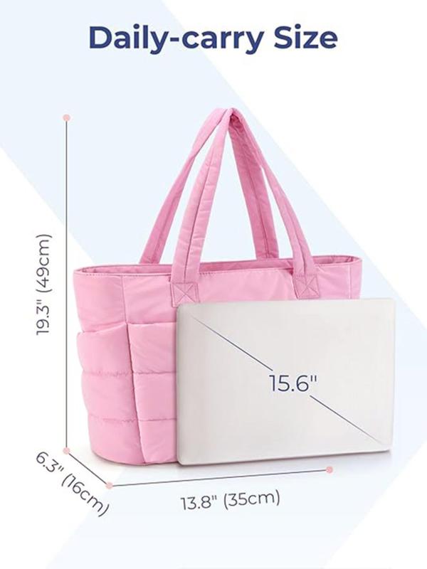 Women's Solid Color Nylon Tote Bag, Fashionable Large Capacity Shoulder Bag for Daily Used, Casual Trendy Versatile High-quality Daily Commuting Bag