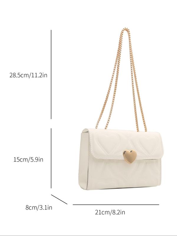 Heart Decor Heart Quilted Flap Square Bag, with Chain Strap, Solid Color Crossbody Bags for Women, Casual Trendy Versatile High-quality Daily Commuting Bag