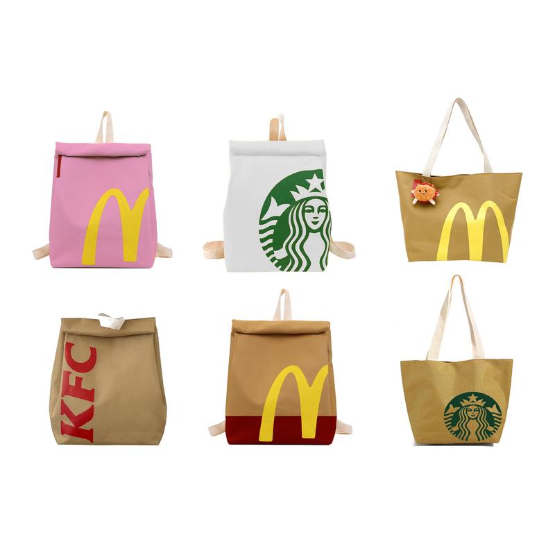 McDonald's Backpack - Large Capacity Retro Paper Bag Canvas Notebook Bag for Unisex Adults(Pink Black White)