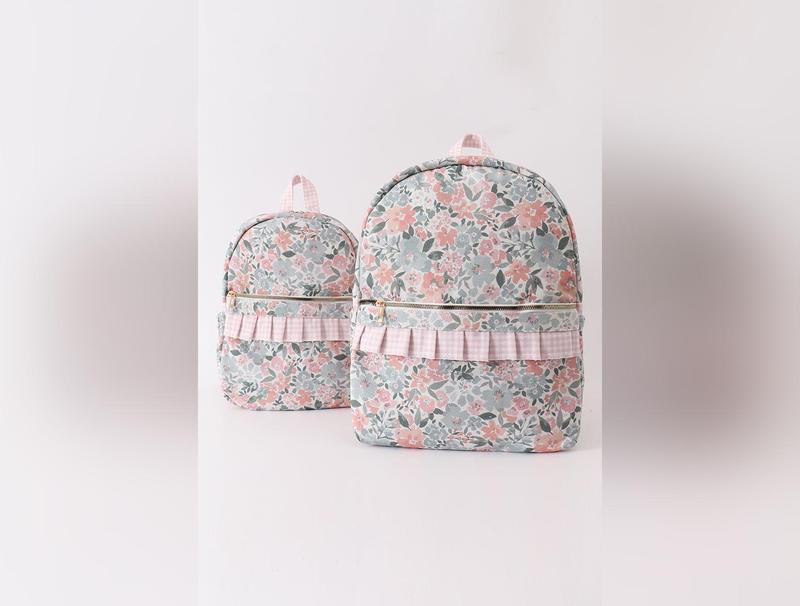 Pink floral ruffle backpack