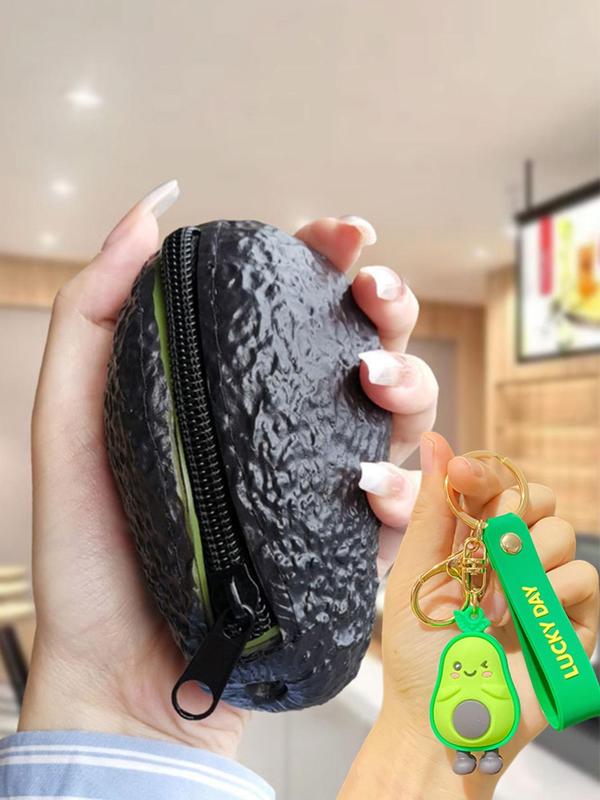 Women's Cute Avocado Design Coin Purse, Novelty Key Storage Bag, Small Wallet for Daily Used, Casual Trendy Versatile High-quality Daily Commuting Bag, with Charm