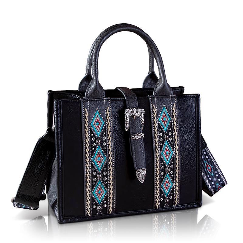 Montana West [MegaGift] Fashion Whipstitch Concealed Carry Tote Embroidery Stylish Rivets Crossbody Bag with Top Buckle