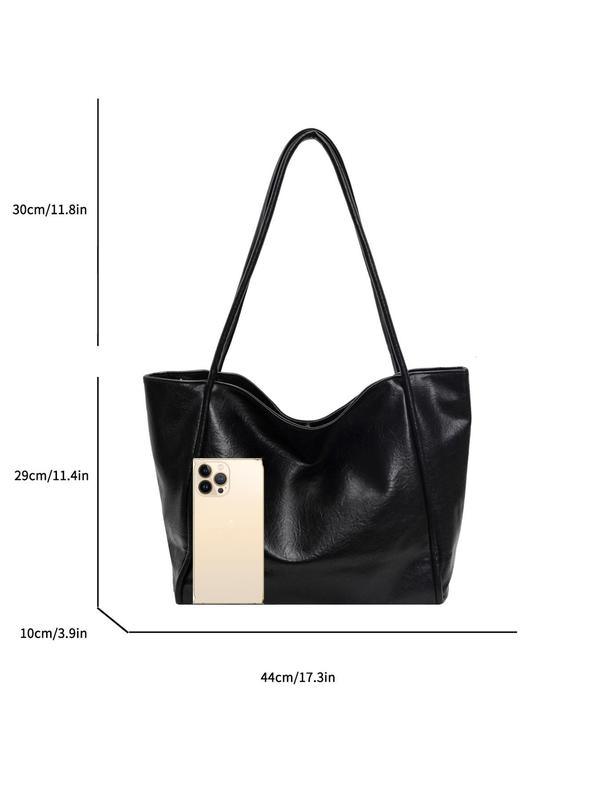 Women's Solid Color Tote Bag, Fashionable Large Capacity Shoulder Bag for Daily Life, Casual Trendy Versatile All-match Commuting Bag