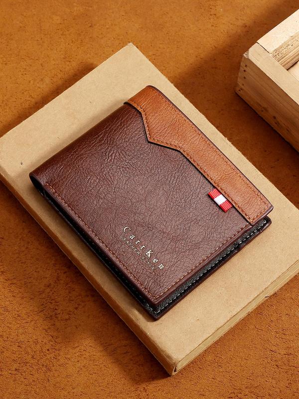 Men's Vintage Patchwork Short Wallet, Casual Business Bifold Wallet with Card Slots, Simple Style Card Holder for Daily Use