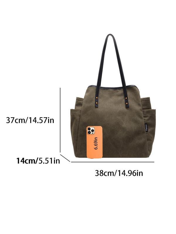 Women's Solid Color Tote Bag, Fashionable Large Capacity Shoulder Bag for Work & Daily Used, Casual Trendy Versatile High-quality Daily Commuting Bag