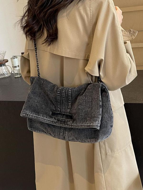 Women's Fashionable Denim Shoulder Bag, Casual Versatile Chain Strap Crossbody Bag for Daily Used, Trendy All-match Commuter Bag