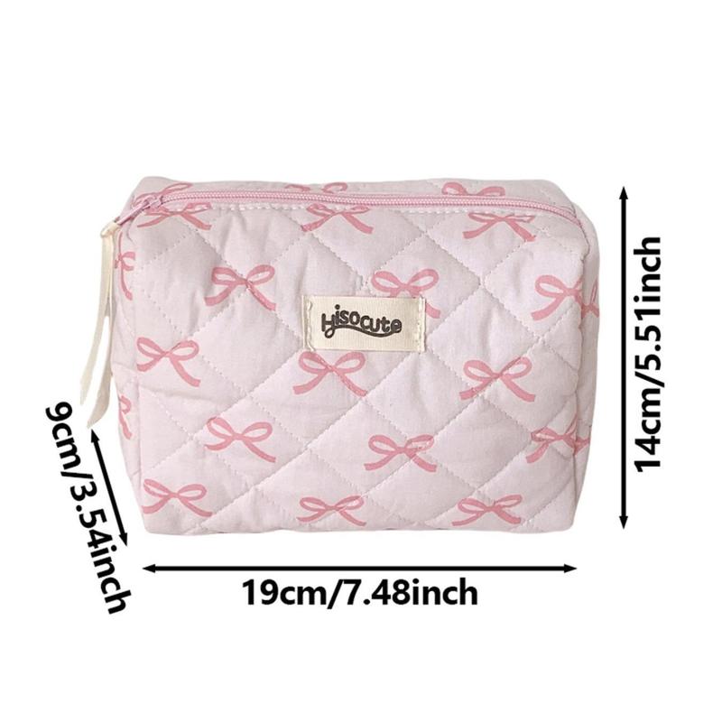 Quilted Pattern Cosmetic Organizer Bag, 1 Count Large Capacity Makeup Bag with Bow Pattern, Portable Travel Storage Bag, Home Organizer