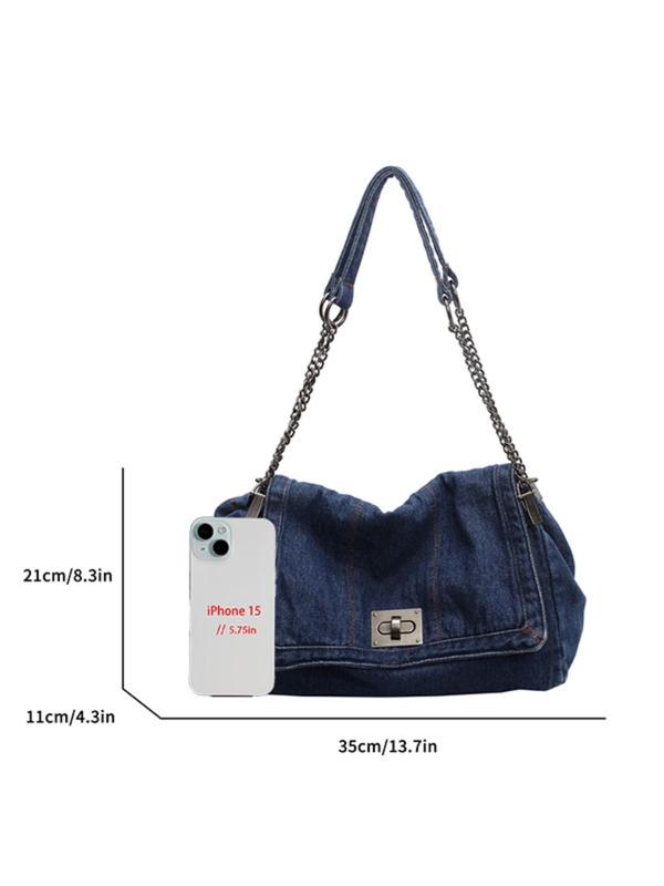 Women's Denim Crossbody Bag, Fashionable Solid Color Shoulder Bag for Daily Used, Casual Trendy Versatile High-quality Daily Commuting Bag