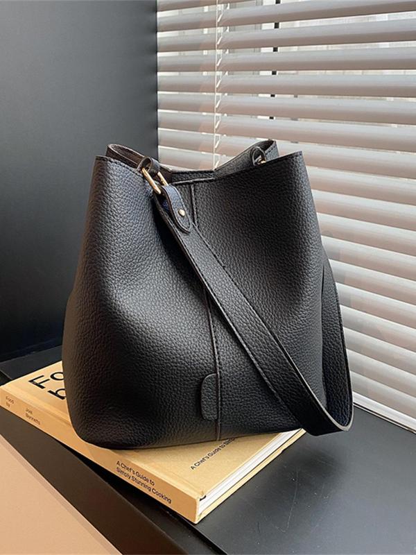 Women's Solid Color Bucket Bag, Fashionable Large Capacity Crossbody Bag for Daily Used, Casual Trendy Versatile High-quality Daily Commuting Bag