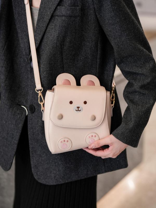 Women's Cute Cartoon Bear Design Crossbody Bag, Fashionable PU Leather Shoulder Bag for Daily Used, Casual Trendy Versatile High-quality Daily Commuting Bag