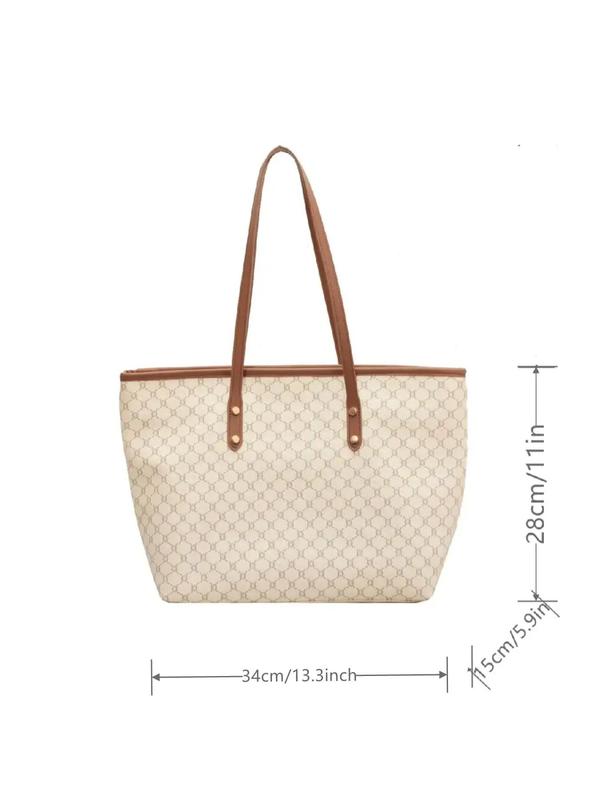 Women's Fashionable Geometric Pattern Tote Bag, Casual PU Leather Zipper Shoulder Bag for Daily Used, Trendy Versatile High-quality Daily Commuting Bag