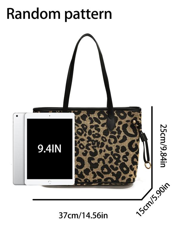 Women's Elegant Leopard Print Tote Bag, Fashionable Large Capacity Shoulder Bag for Work & Daily Used, Casual Trendy Versatile High-quality Daily Commuting Bag