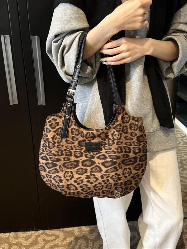 Women's Fashion Leopard Print Tote Bag, Casual Large Capacity Shoulder Bag for Daily Used, Trendy All-match Bag for Commuters and Students