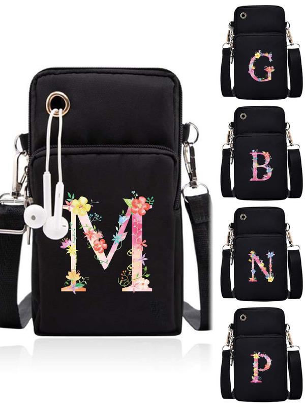 Letter Initials Pattern Phone Bag, Waterproof Zipper Crossbody Bag, Fashionable Phone Wallet for Women & Girls