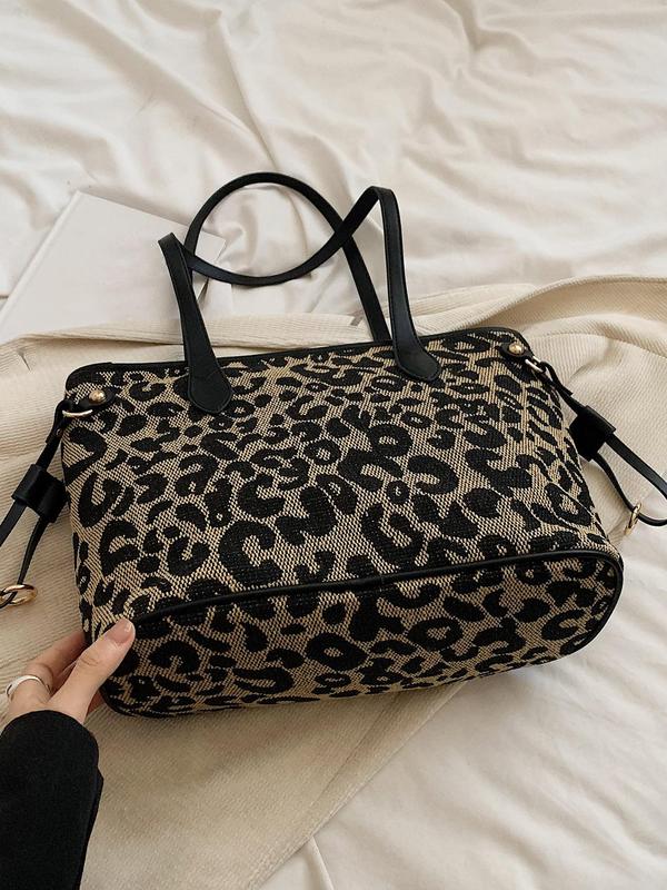 Women's Elegant Leopard Print Tote Bag, Fashionable Large Capacity Shoulder Bag for Work & Daily Used, Casual Trendy Versatile High-quality Daily Commuting Bag