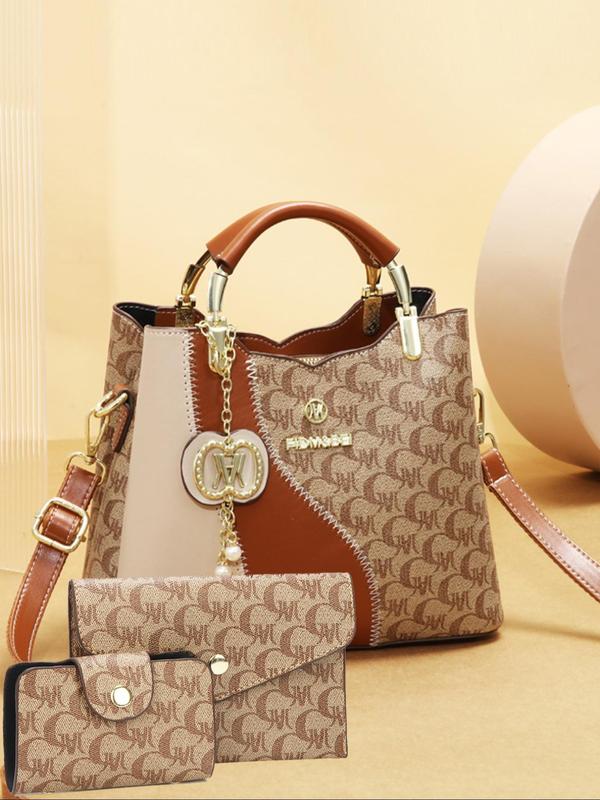 Women's Fashionable All Over Letters Print Handbag & Wallet, Casual Versatile Shoulder Bag & Wallet, Trendy High-quality Daily Commuting Bag Set Unique Everyday Designer Bags