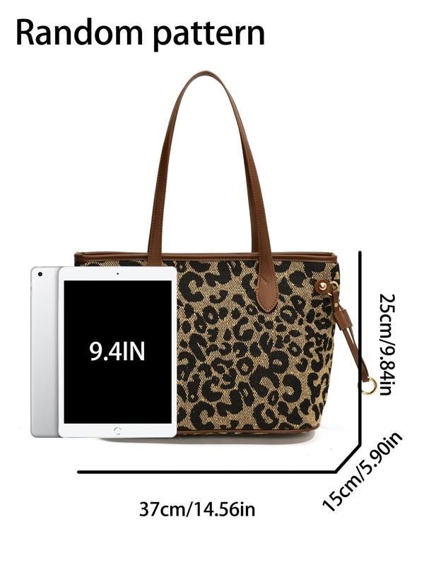 Women's Elegant Leopard Print Tote Bag, Fashionable Large Capacity Shoulder Bag for Work & Daily Used, Casual Trendy Versatile High-quality Daily Commuting Bag