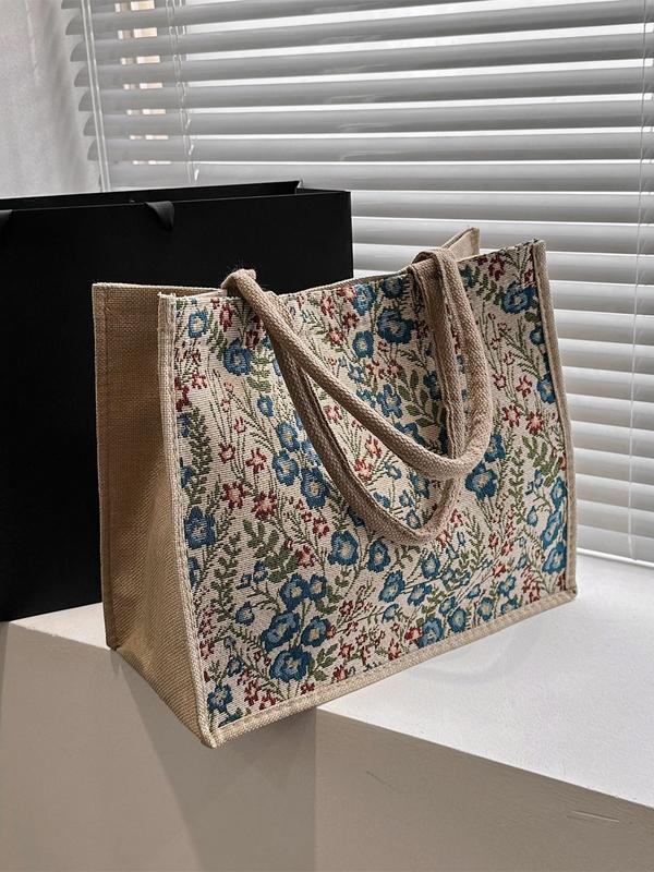 Fashion Floral Print Tote Bag,  Simple Large Capacity Shoulder Bag for Work & Travel, Casual Trendy Versatile High-quality Daily Commuting Bag, Girl Fashionable Shopping Bag