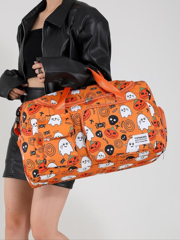 Pumpkin Ghost Pattern Travel Bag, Large Capacity Duffel Bag, Waterproof Overnight Travel Bag, Portable Weekender Bag for Business Travel Sports Fitness As Halloween Gift