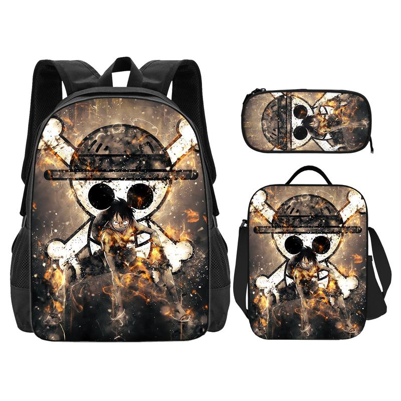 One Piece 3Pcs Backpack Set  Game Backpack  Portable Multifunction Bag Large Capacity Cartoon Bookbag