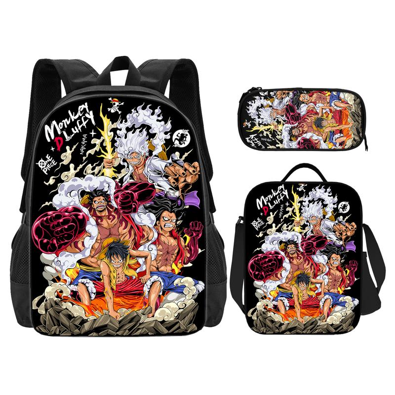 One Piece 3Pcs Backpack Set  Game Backpack  Portable Multifunction Bag Large Capacity Cartoon Bookbag