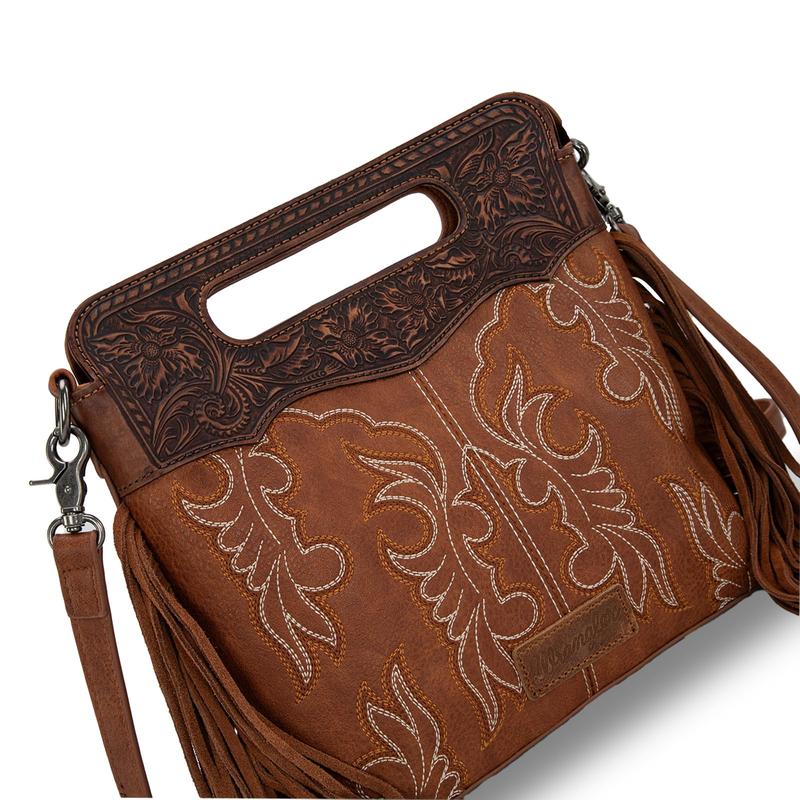 Wrangler Top Handle Crossbody Bag for Women Embroidered Boot Scroll Tote Bag Western Handbag WG145G-9250JN