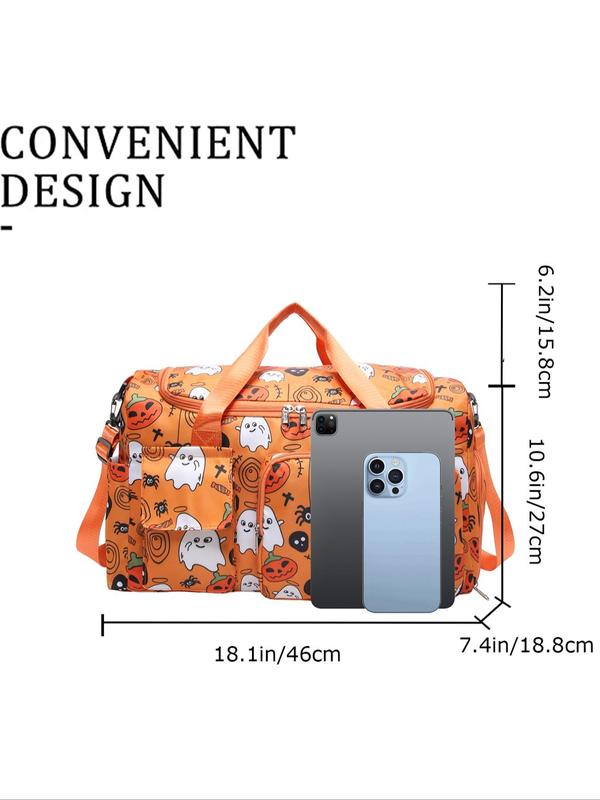 Pumpkin Ghost Pattern Travel Bag, Large Capacity Duffel Bag, Waterproof Overnight Travel Bag, Portable Weekender Bag for Business Travel Sports Fitness As Halloween Gift