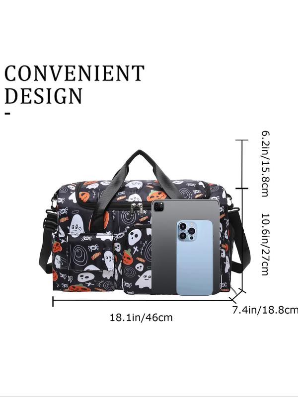 Pumpkin Ghost Pattern Travel Bag, Large Capacity Duffel Bag, Waterproof Overnight Travel Bag, Portable Weekender Bag for Business Travel Sports Fitness As Halloween Gift