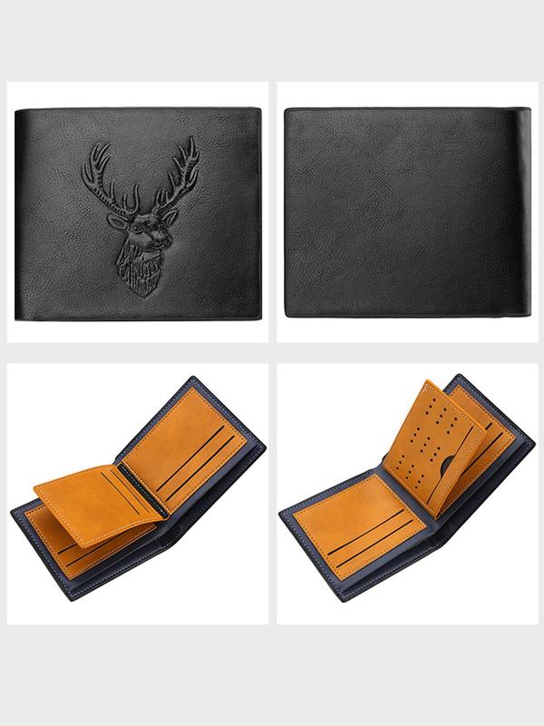 Men's Minimalist Deer Design Short Wallet, Classic Business Style High Quality Pu Leather Card Slot Bifold Wallet for Daily Used