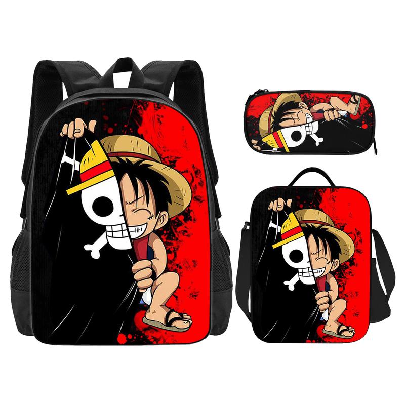 One Piece 3Pcs Backpack Set  Game Backpack  Portable Multifunction Bag Large Capacity Cartoon Bookbag