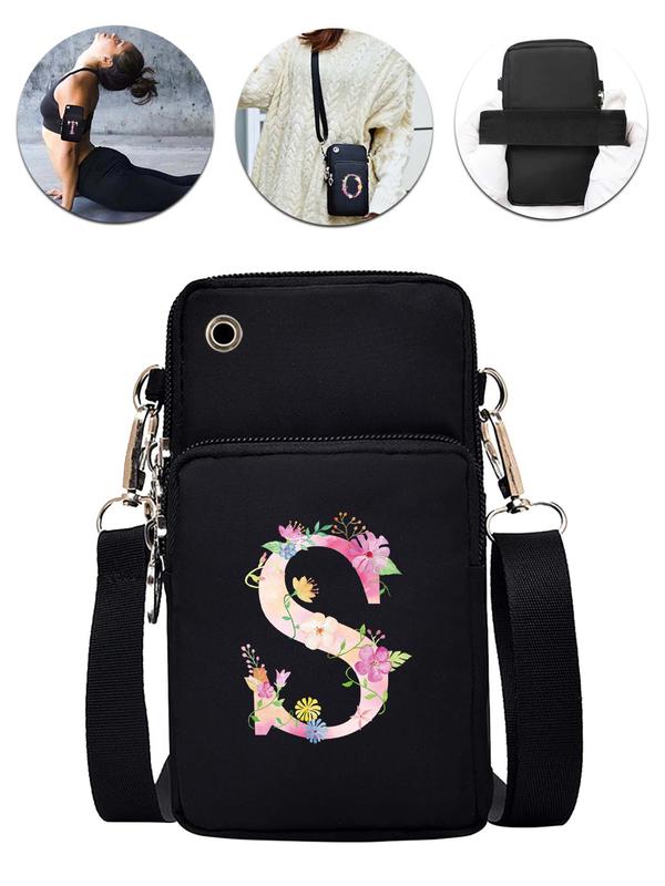 Letter Initials Pattern Phone Bag, Waterproof Zipper Crossbody Bag, Fashionable Phone Wallet for Women & Girls