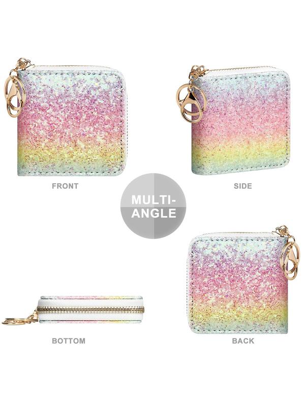 Cute Glitter Sequin Short Wallet, Fashionable Zipper Wallet for Women & Girls, Casual Trendy Versatile High-quality Daily Wallet