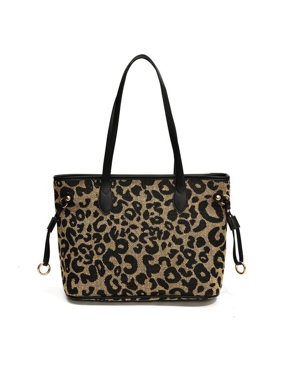 Women's Elegant Leopard Print Tote Bag, Fashionable Large Capacity Shoulder Bag for Work & Daily Used, Casual Trendy Versatile High-quality Daily Commuting Bag