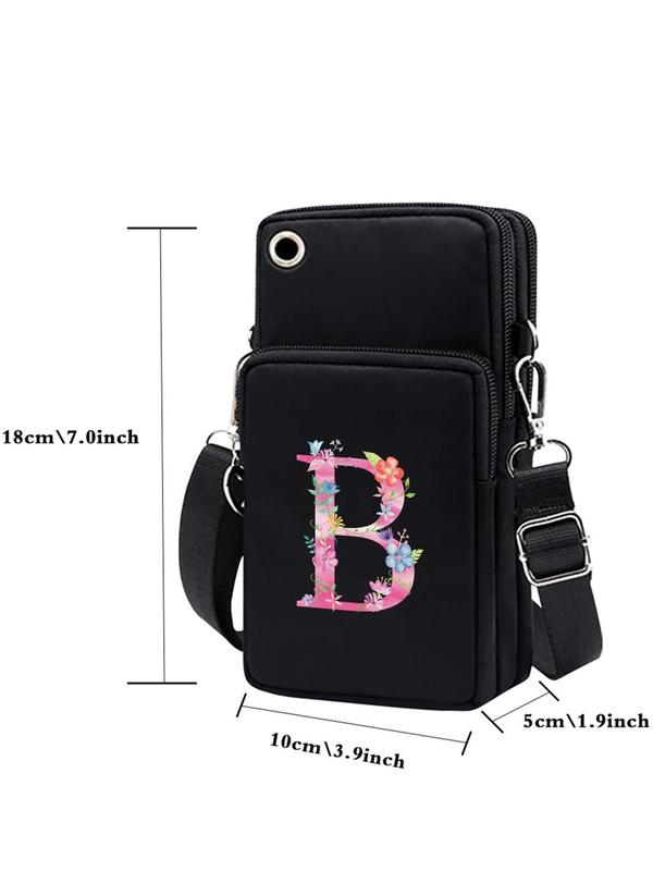 Letter Initials Pattern Phone Bag, Waterproof Zipper Crossbody Bag, Fashionable Phone Wallet for Women & Girls