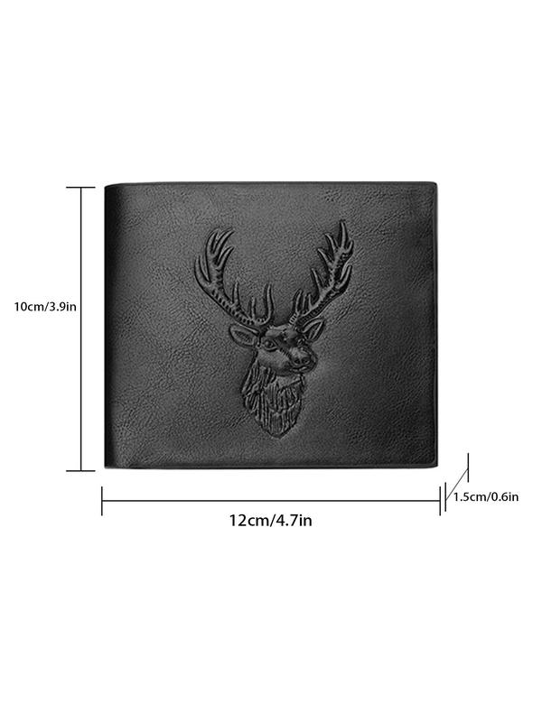 Men's Minimalist Deer Design Short Wallet, Classic Business Style High Quality Pu Leather Card Slot Bifold Wallet for Daily Used