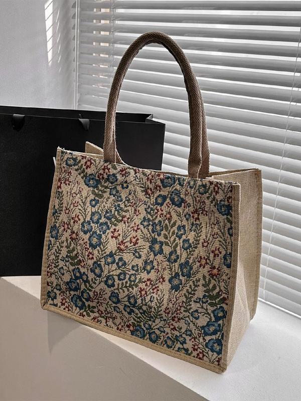 Fashion Floral Print Tote Bag,  Simple Large Capacity Shoulder Bag for Work & Travel, Casual Trendy Versatile High-quality Daily Commuting Bag, Girl Fashionable Shopping Bag