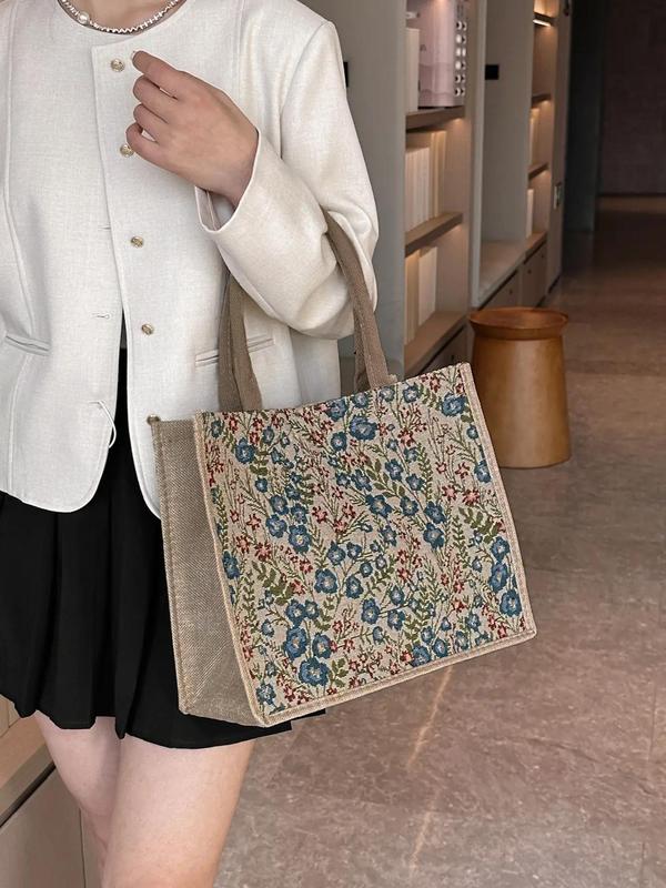 Fashion Floral Print Tote Bag,  Simple Large Capacity Shoulder Bag for Work & Travel, Casual Trendy Versatile High-quality Daily Commuting Bag, Girl Fashionable Shopping Bag