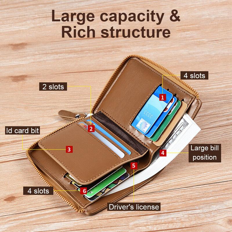 Mens RFID Blocking Leather Wallet Credit Card ID Holder Zipper Purse Waterproof