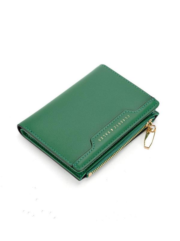 Women's Simple Plain Pu Leather Zipper Bifold Wallet, Multi-functional Card Holder for Women & Girls, Compact Slim Card Holder for Daily Use