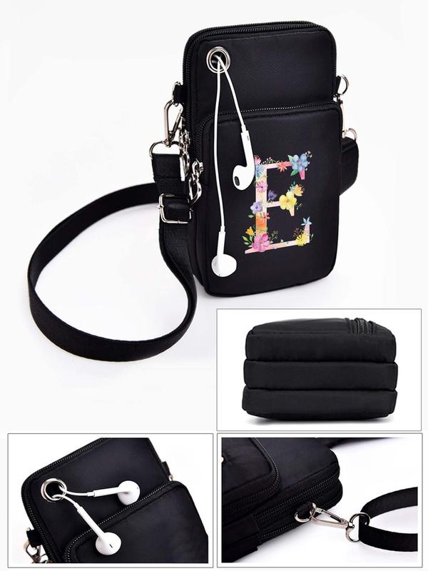 Letter Initials Pattern Phone Bag, Waterproof Zipper Crossbody Bag, Fashionable Phone Wallet for Women & Girls