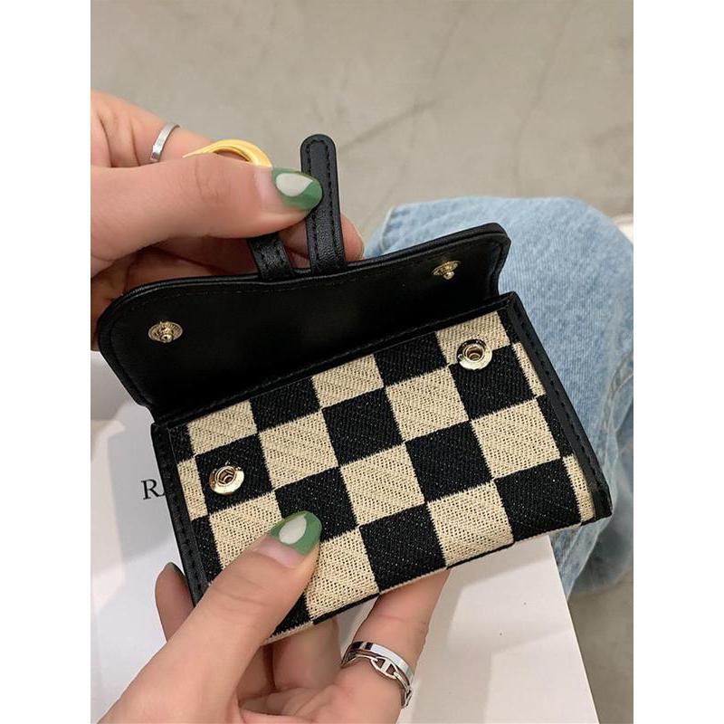 Checkerboard Pattern D Letter Design Card Holder, Elegant Short Wallet for Women & Girls, Trendy All-match & Exquisite Card Holder for Birthday & Fall Gift