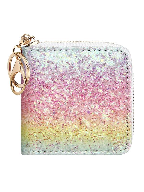 Cute Glitter Sequin Short Wallet, Fashionable Zipper Wallet for Women & Girls, Casual Trendy Versatile High-quality Daily Wallet