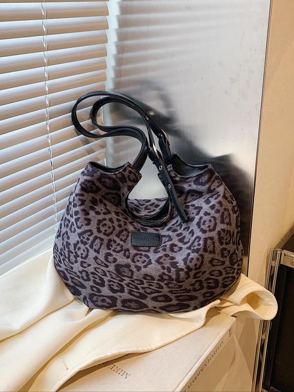 Women's Fashion Leopard Print Tote Bag, Casual Large Capacity Shoulder Bag for Daily Used, Trendy All-match Bag for Commuters and Students