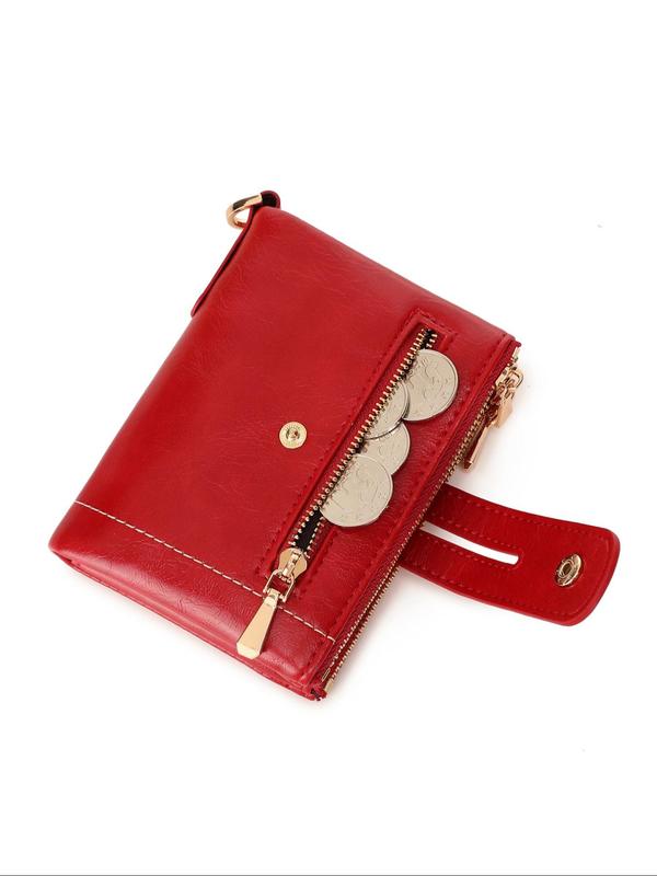 Solid Color Bifold Wallet with Chain Wristlet, Fashionable Anti-Theft Protection PU Leather Coin Purse, Casual Trendy Versatile High-quality Daily Wallet for Men & Women, for Fall Outfits Fall Freshness