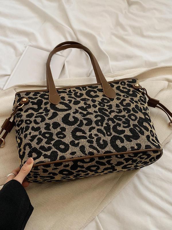 Women's Elegant Leopard Print Tote Bag, Fashionable Large Capacity Shoulder Bag for Work & Daily Used, Casual Trendy Versatile High-quality Daily Commuting Bag