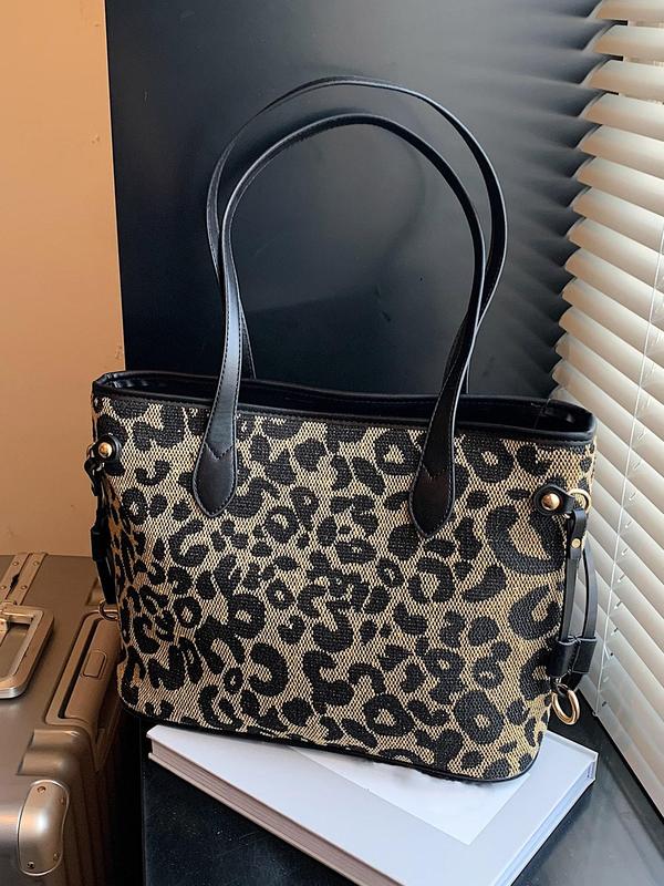 Women's Elegant Leopard Print Tote Bag, Fashionable Large Capacity Shoulder Bag for Work & Daily Used, Casual Trendy Versatile High-quality Daily Commuting Bag