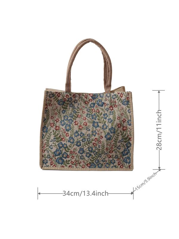 Fashion Floral Print Tote Bag,  Simple Large Capacity Shoulder Bag for Work & Travel, Casual Trendy Versatile High-quality Daily Commuting Bag, Girl Fashionable Shopping Bag