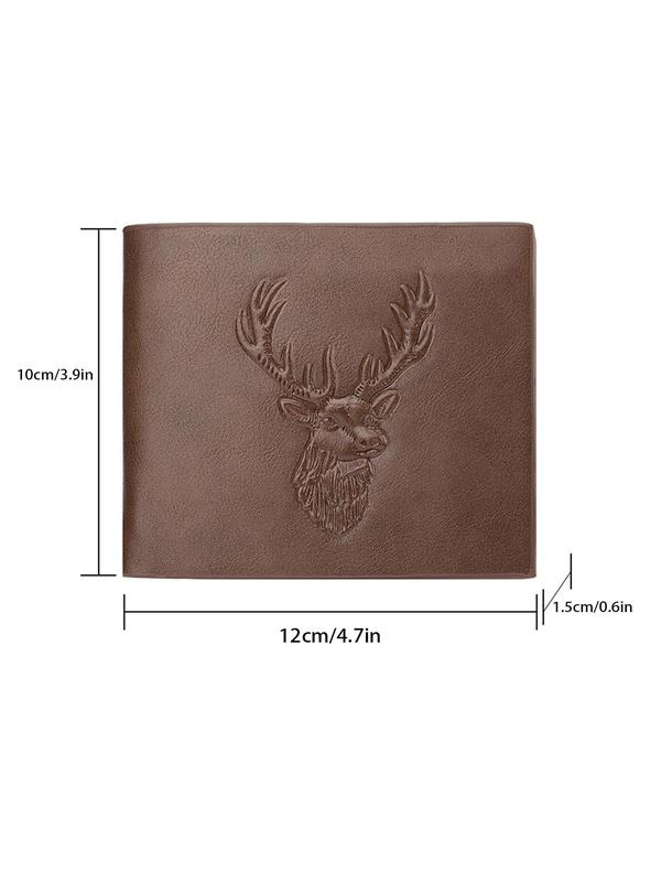 Men's Minimalist Deer Design Short Wallet, Classic Business Style High Quality Pu Leather Card Slot Bifold Wallet for Daily Used